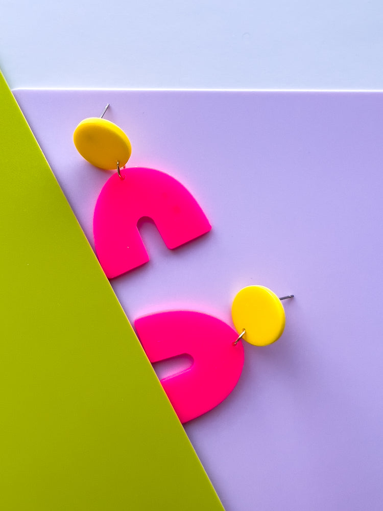 Hot Pink Arch Dangle Earrings | Acrylic Earrings