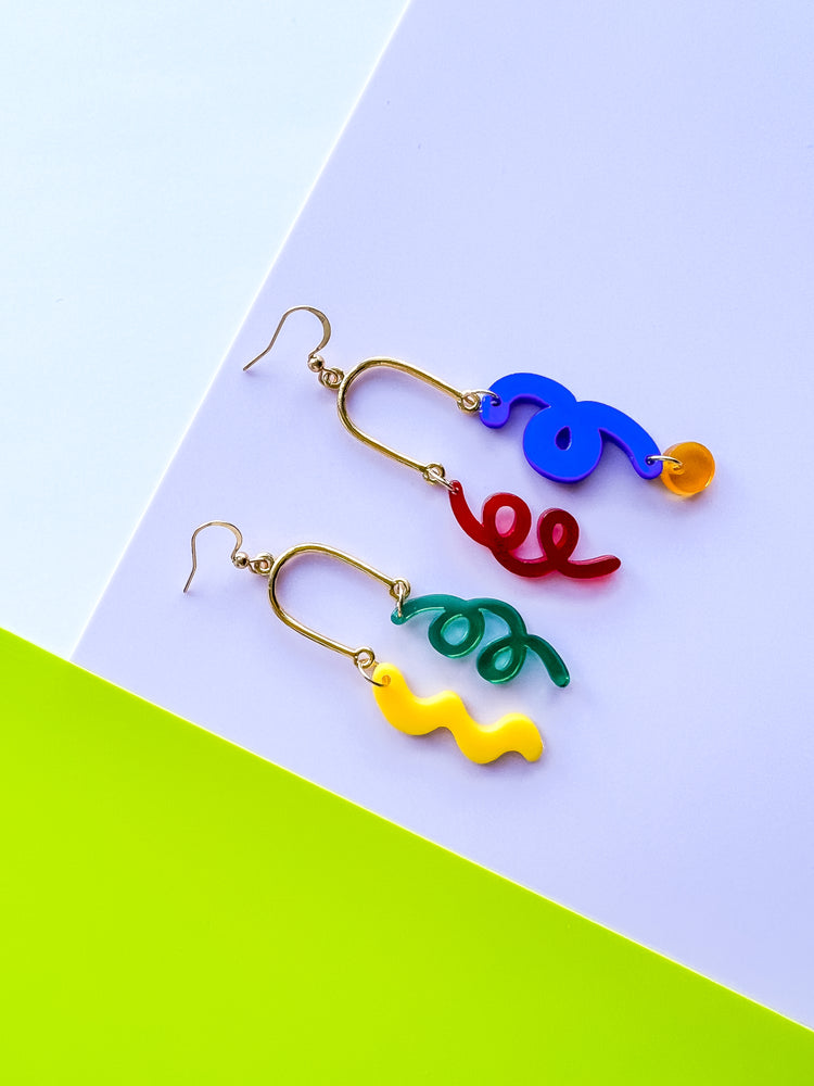 Colourful Party Streamer Dangle Earrings | Acrylic Earrings