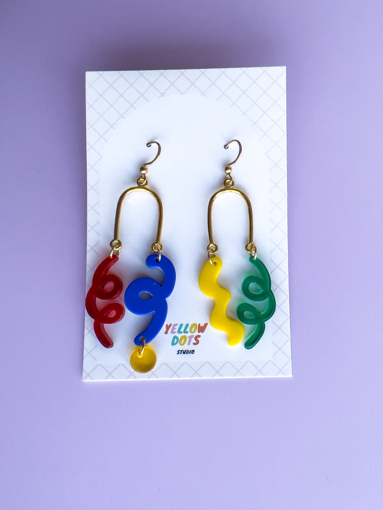 Colourful Party Streamer Dangle Earrings | Acrylic Earrings