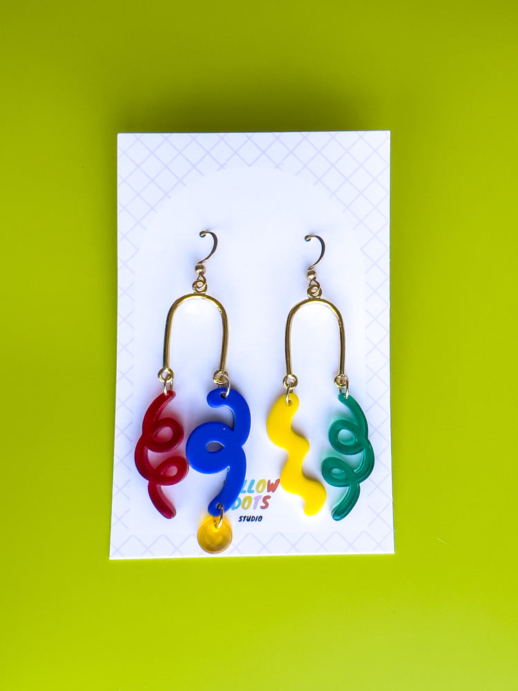 Colourful Party Streamer Dangle Earrings | Acrylic Earrings