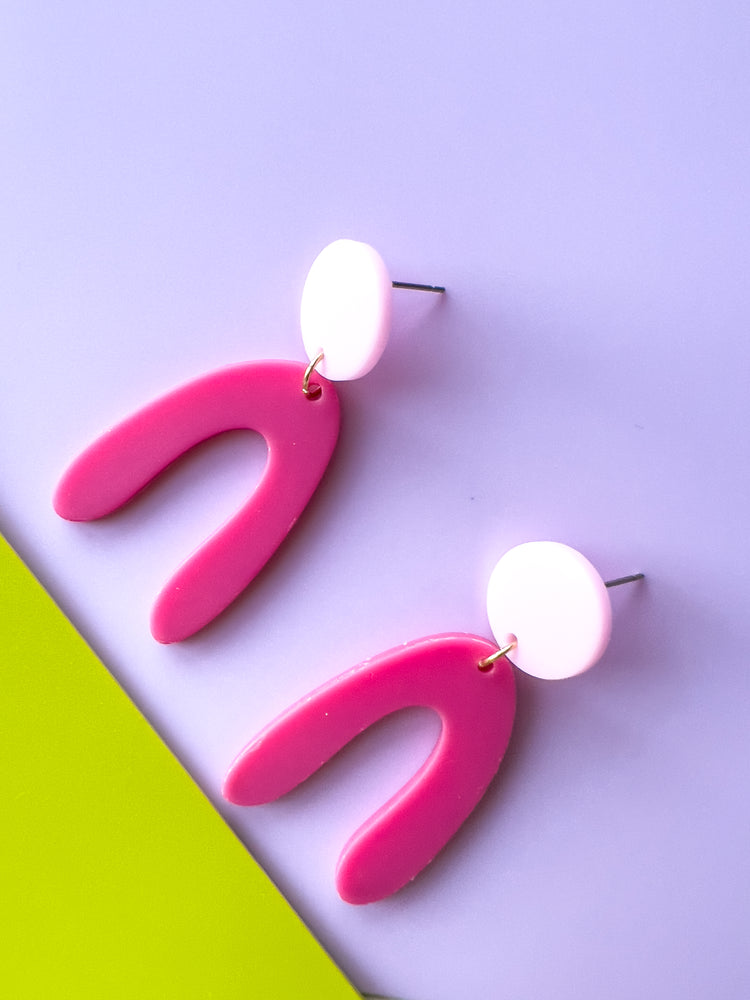 Pink Abstract Arch Dangle Earrings | Acrylic Earrings
