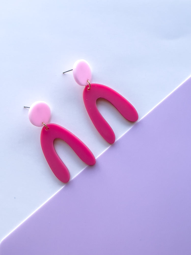 Pink Abstract Arch Dangle Earrings | Acrylic Earrings
