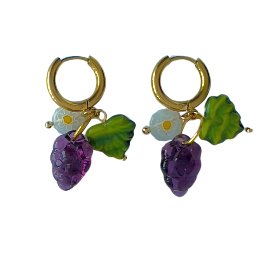 Purple Grape  Earrings | Glass Earrings