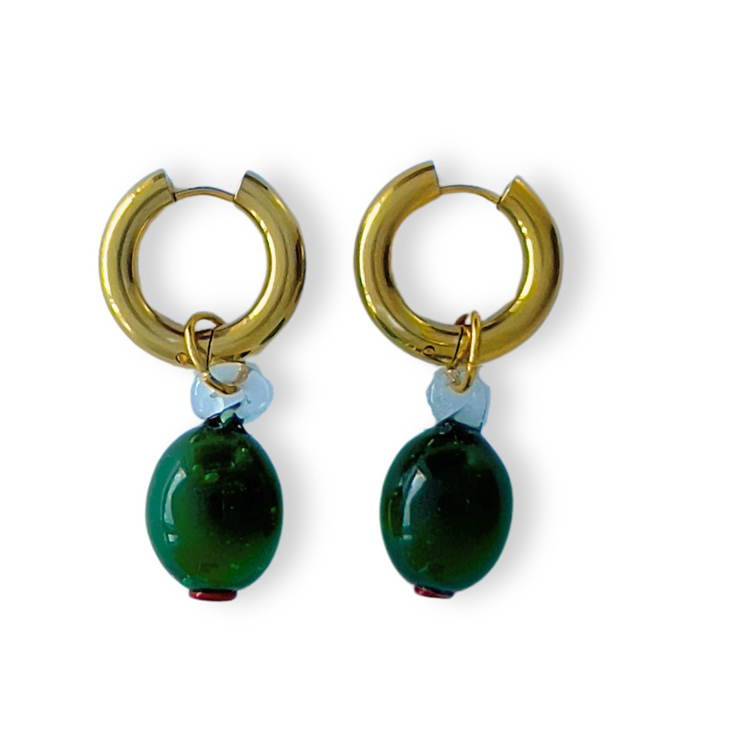 Olive Hoop Earrings | Glass Earrings