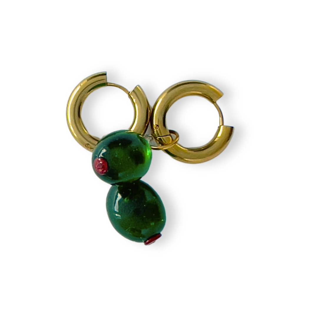 Olive Hoop Earrings | Glass Earrings