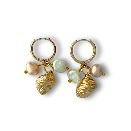 Conch Shell Earrings | Freshwater Pearl Earrings