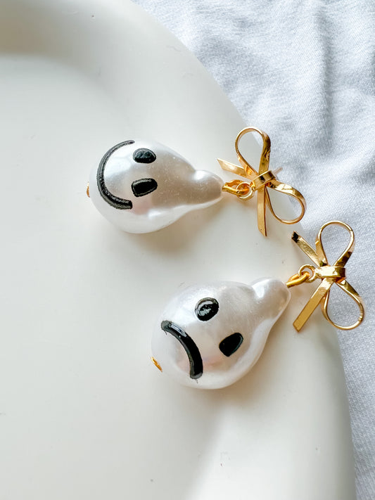 Happy and Sad Bow Earrings | Pearl Earrings
