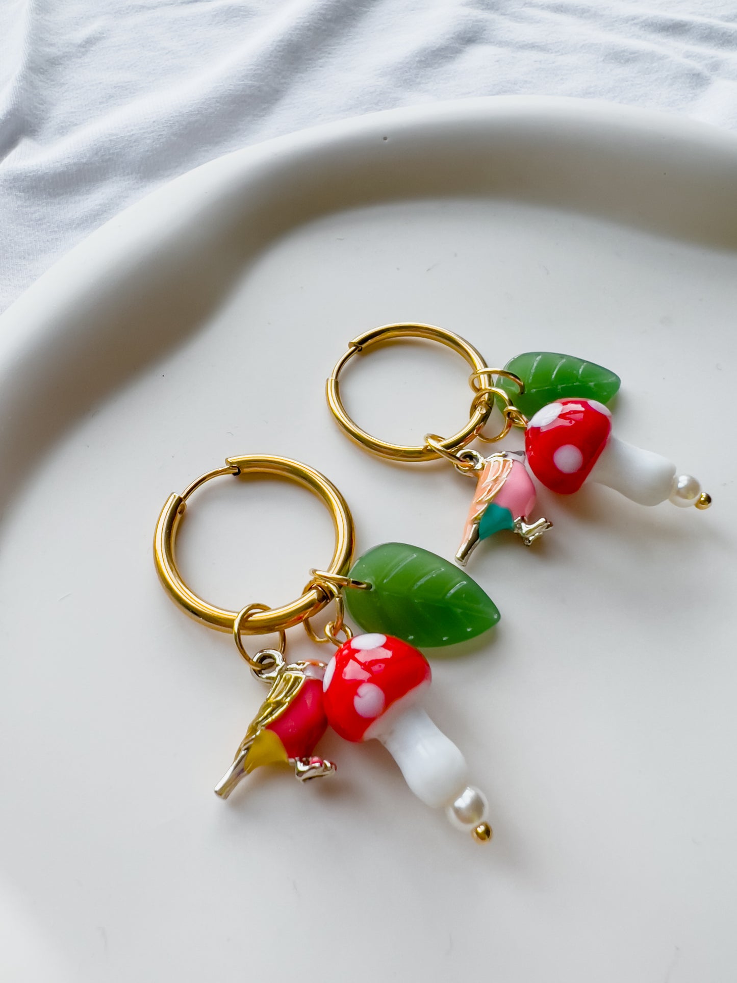 Birds and Mushrooms Earrings | Glass Bead Earrings