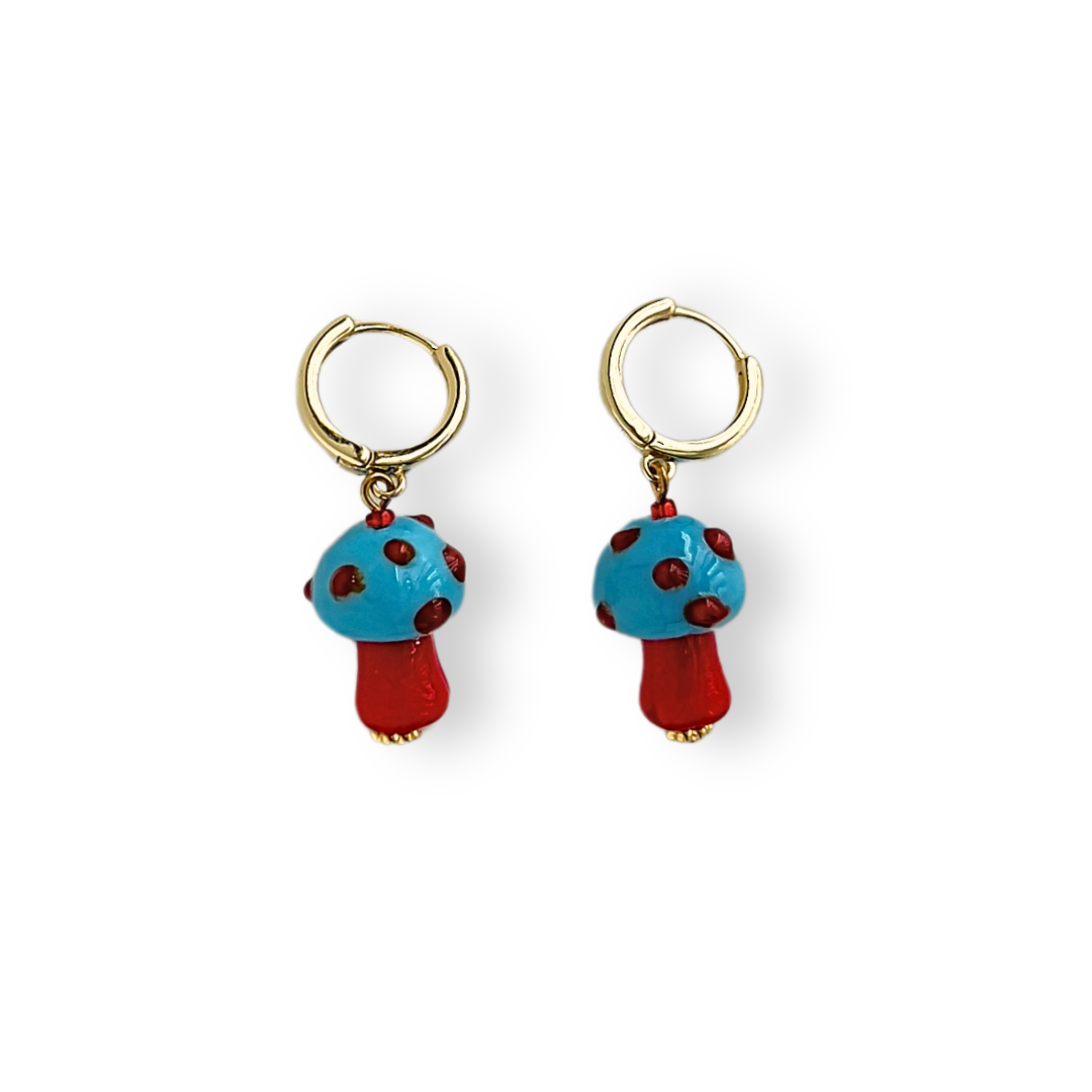 Blue and Red Mushroom Earrings | Glass Earrings