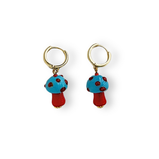 Blue and Red Mushroom Earrings | Glass Earrings