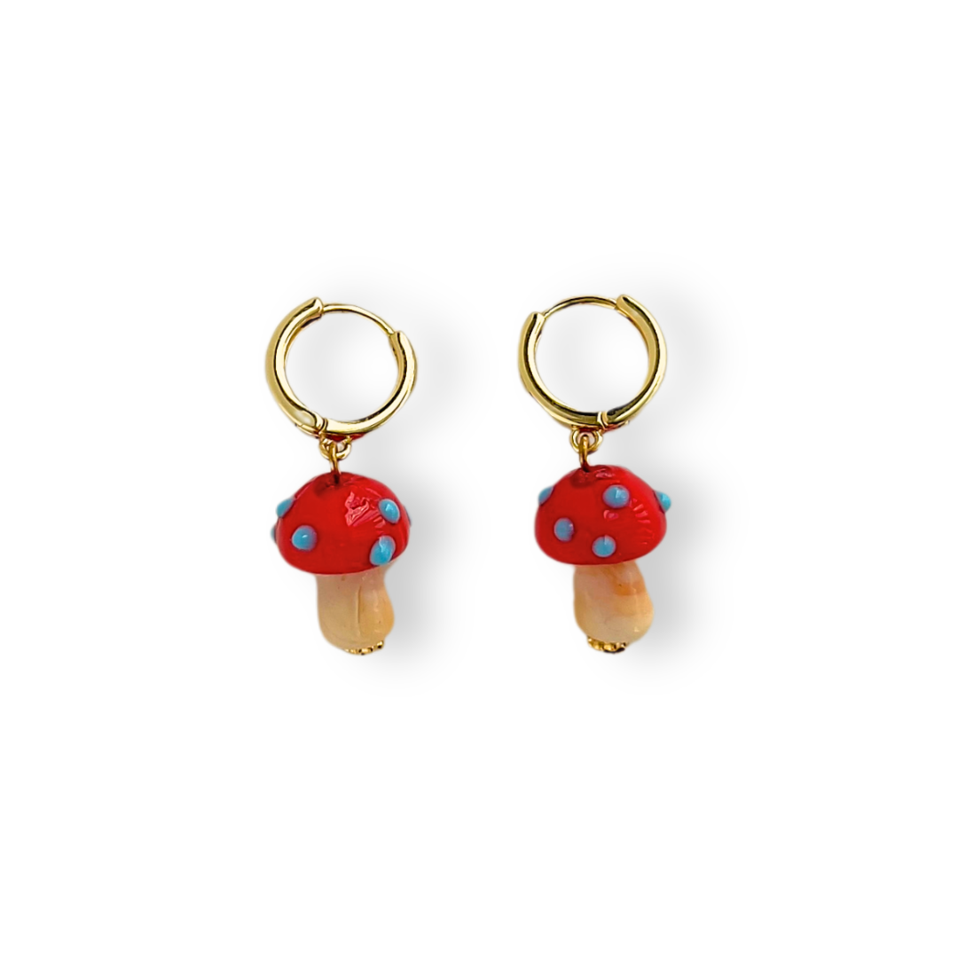 Red and Cream Mushroom Earrings | Glass Earrings