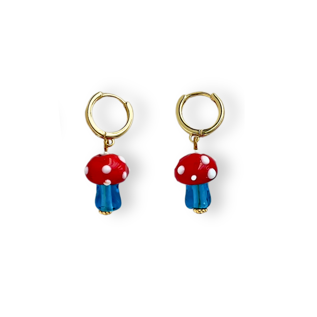 Red and Blue Mushroom Earrings | Glass Earrings