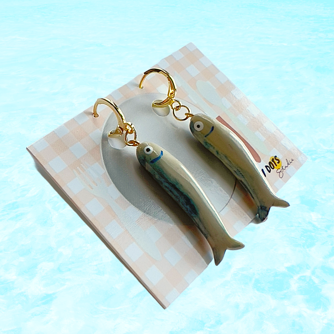 Blue Sardine Earrings | Polymer Clay Earrings