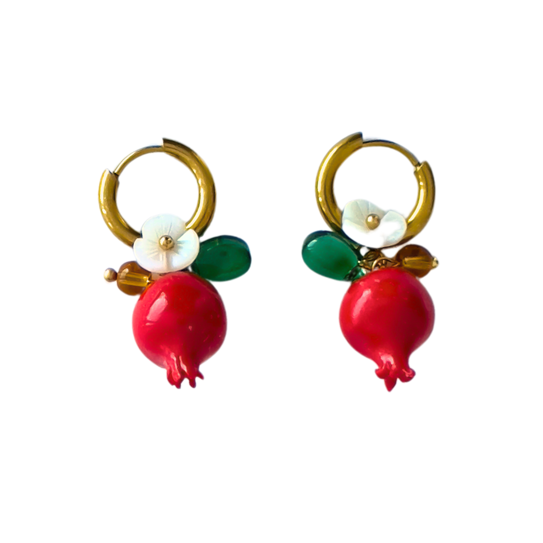 Pomegranate Mini Hoop Earrings | Beaded Earrings