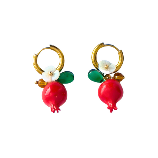 Pomegranate Mini Hoop Earrings | Beaded Earrings