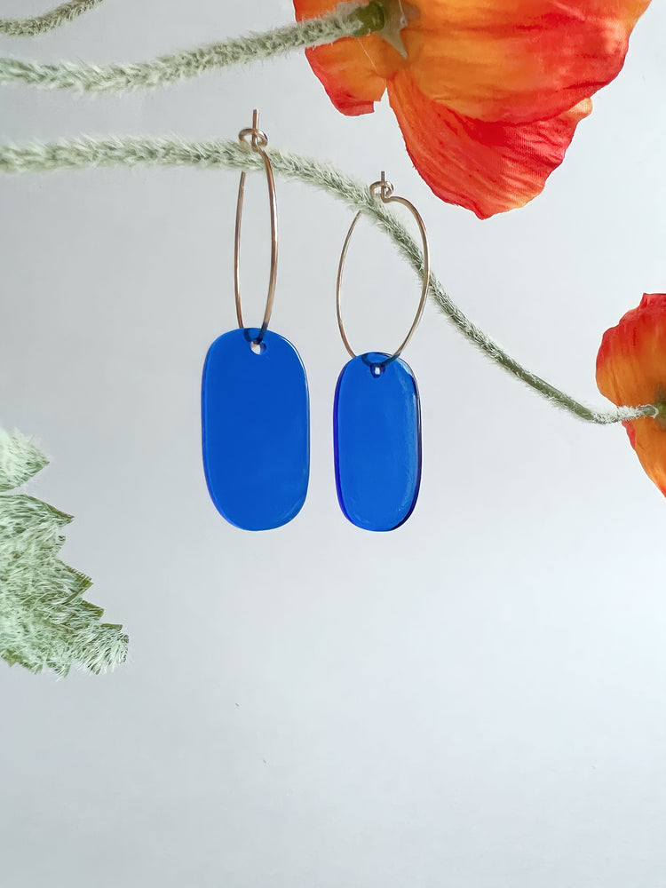 Blue Oval Hoop Earrings | Acrylic Earrings