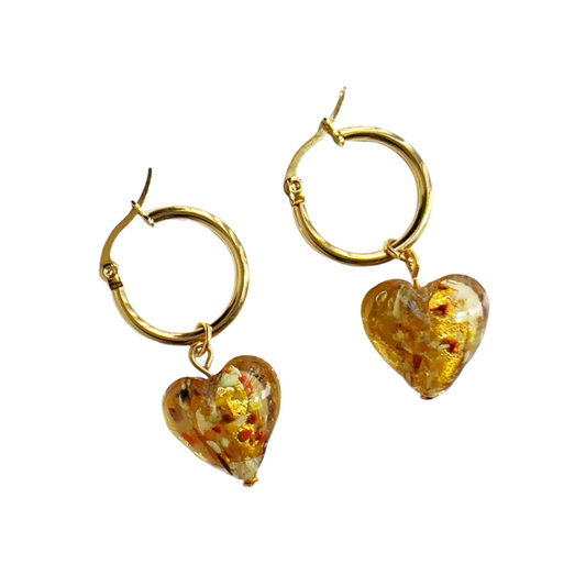 Amber Glass Heart Earrings | Beaded Earrings