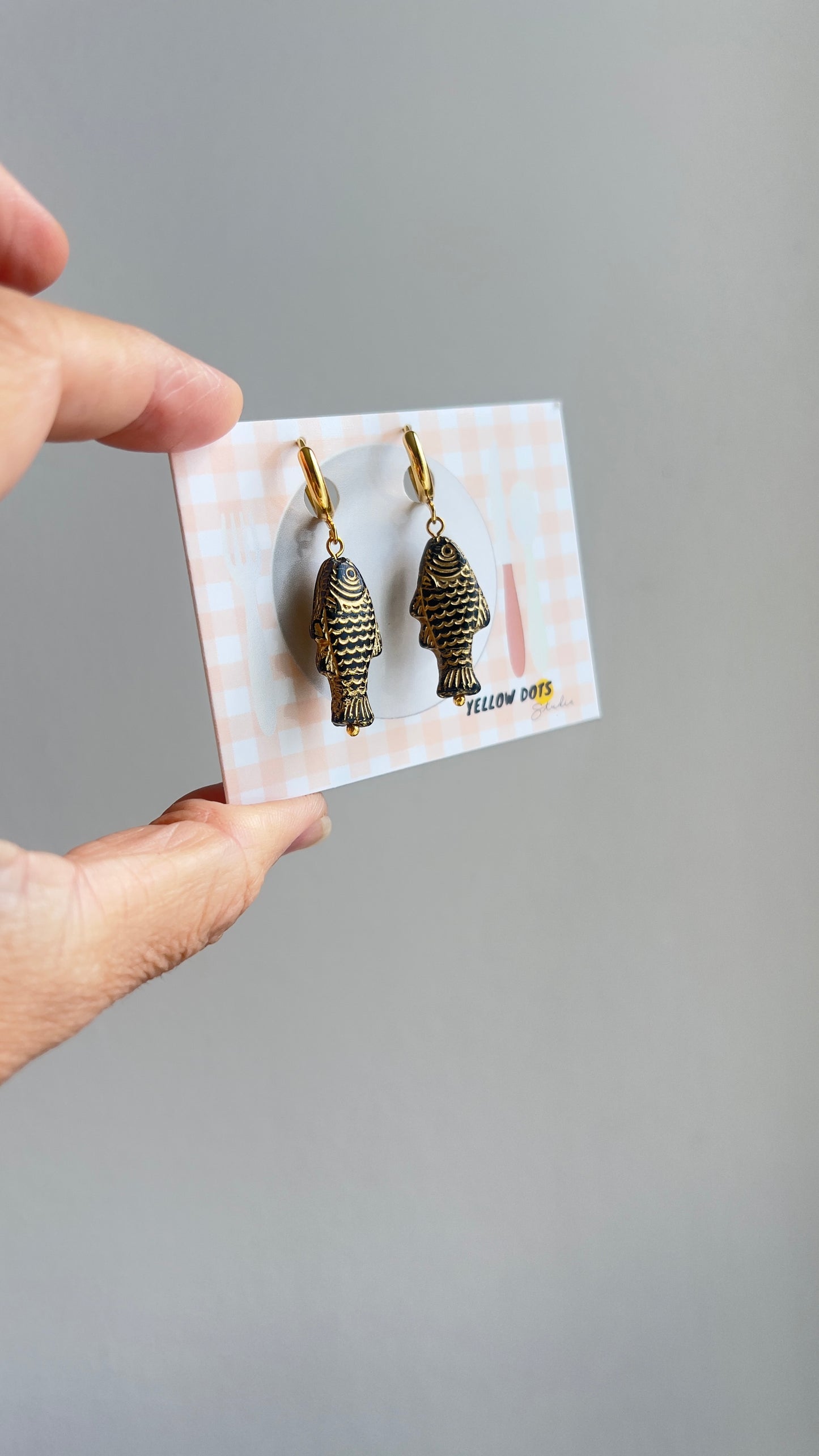 Black and Gold Sardine Earrings | Glass Bead Earrings