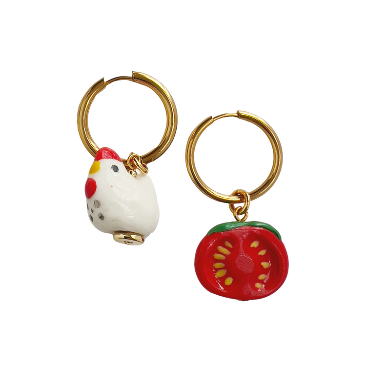 Chicken and Cherry Tomato Earrings | Polymer Clay Earrings