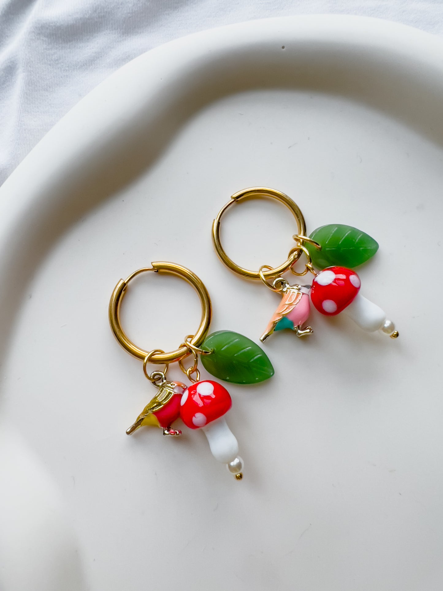 Birds and Mushrooms Earrings | Glass Bead Earrings