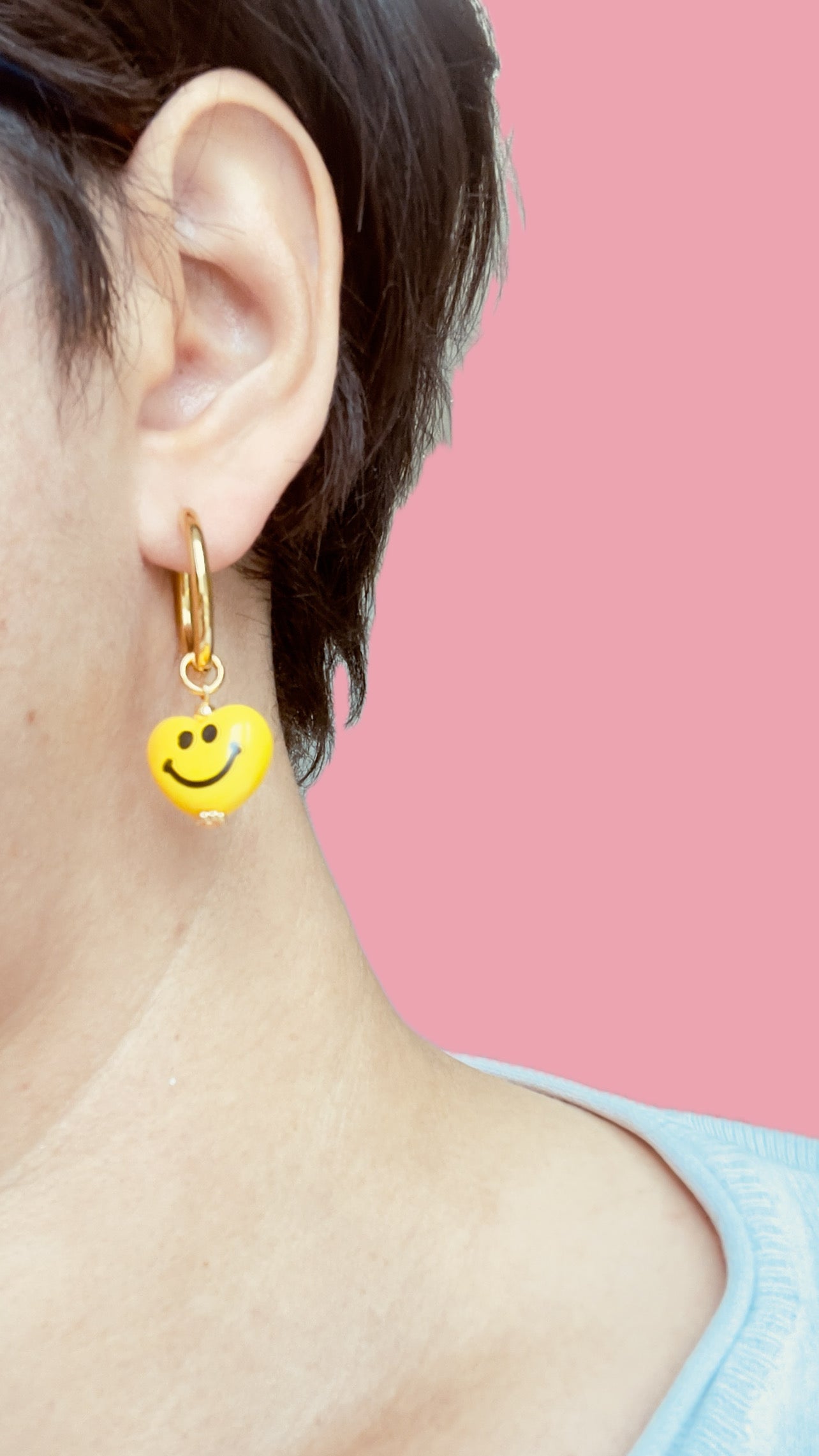 Mismatched Happy Yellow Heart and Pearl Earrings | Ceramic Earrings