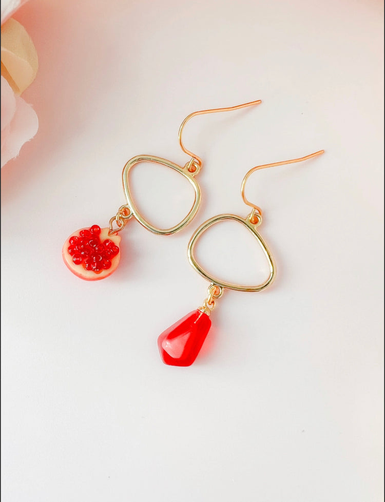 Mismatched Pomegranate Earrings | Beaded Earrings