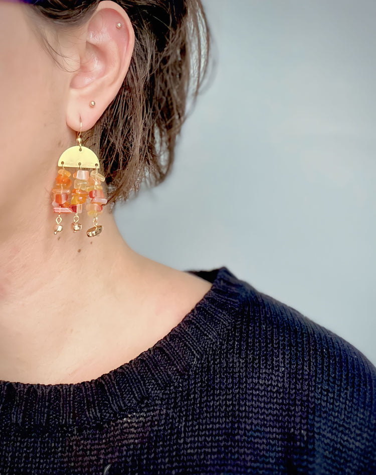 Amber Dangle Earrings | Brass Earrings