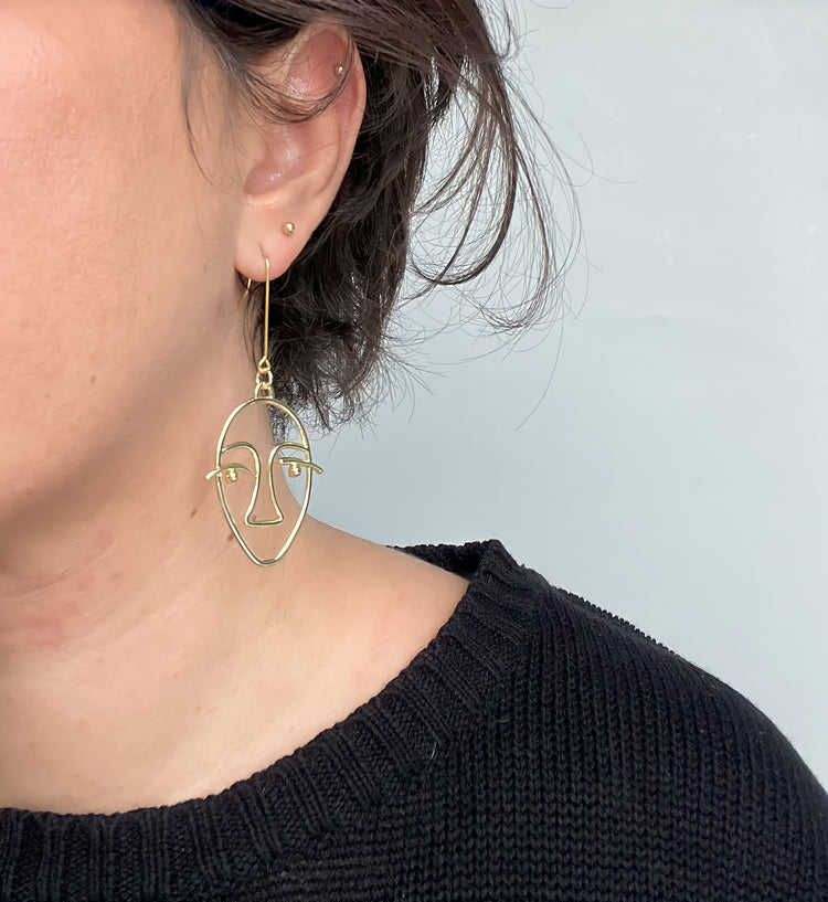 Line Face Dangle Earrings | Brass Earrings