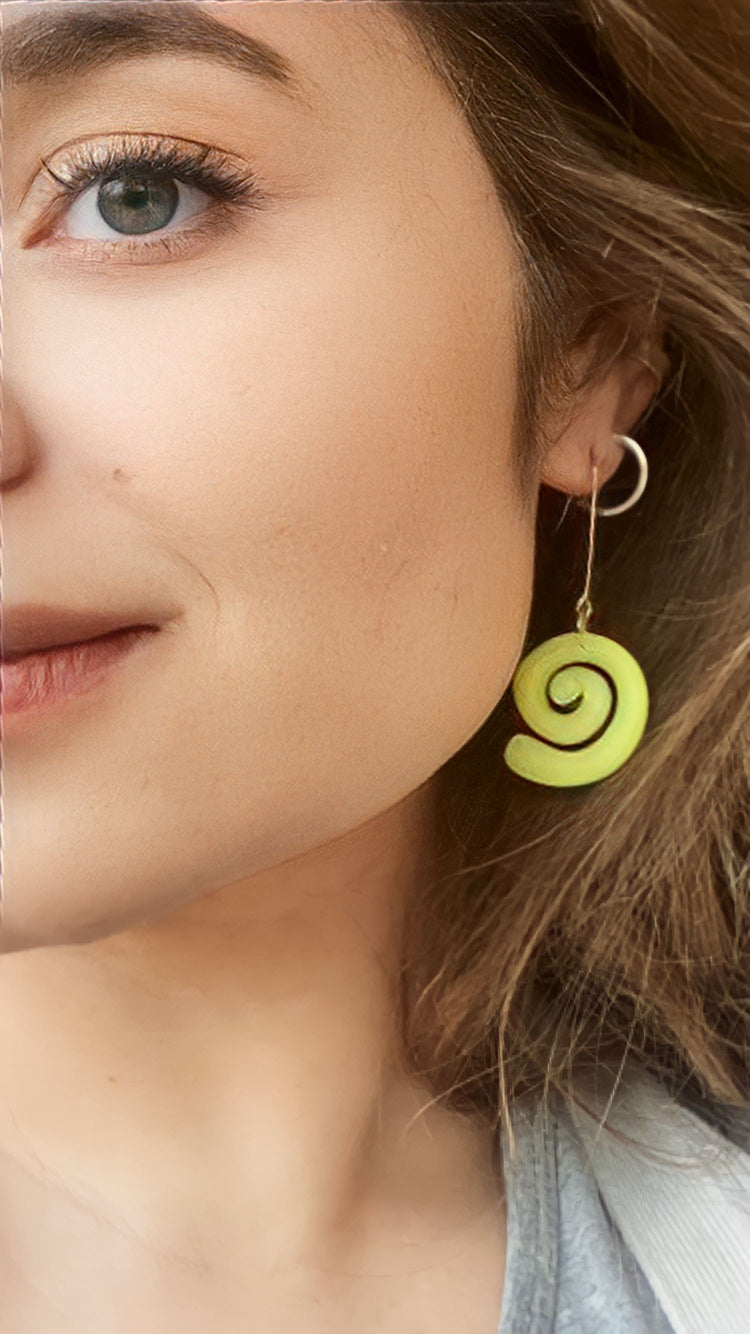 Acid Green Spiral Earrings | Polymer Clay Earrings
