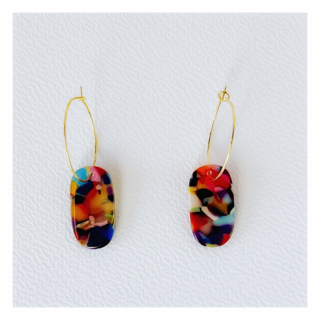 Confetti Oval Hoop Earrings | Acrylic Earrings