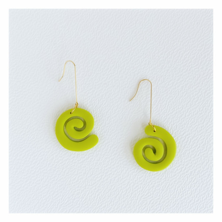 Acid Green Spiral Earrings | Polymer Clay Earrings