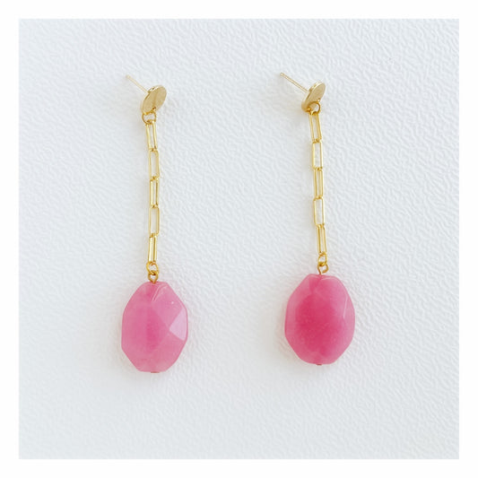 Vintage Rose Pink Jade Drop Earrings | Vintage Beaded Earrings