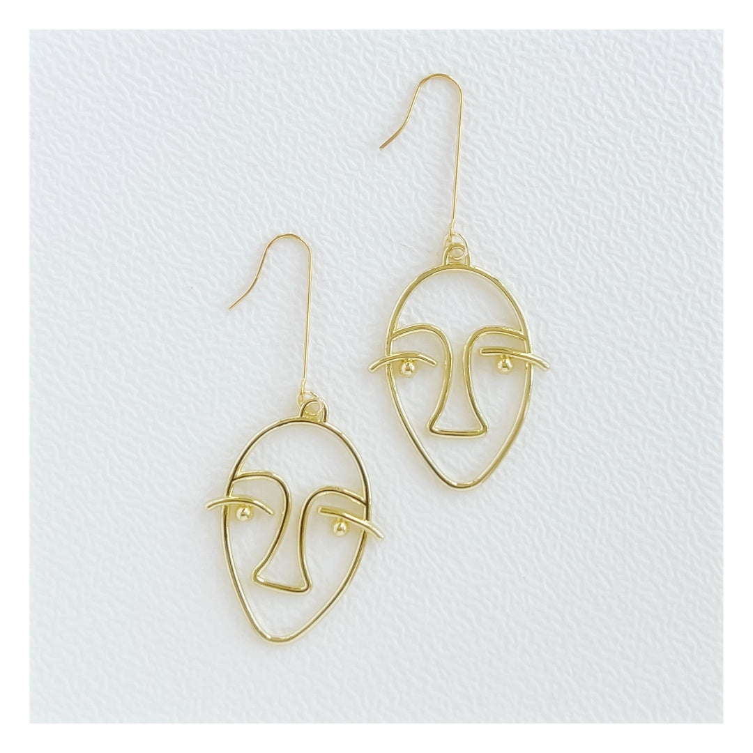 Line Face Dangle Earrings | Brass Earrings