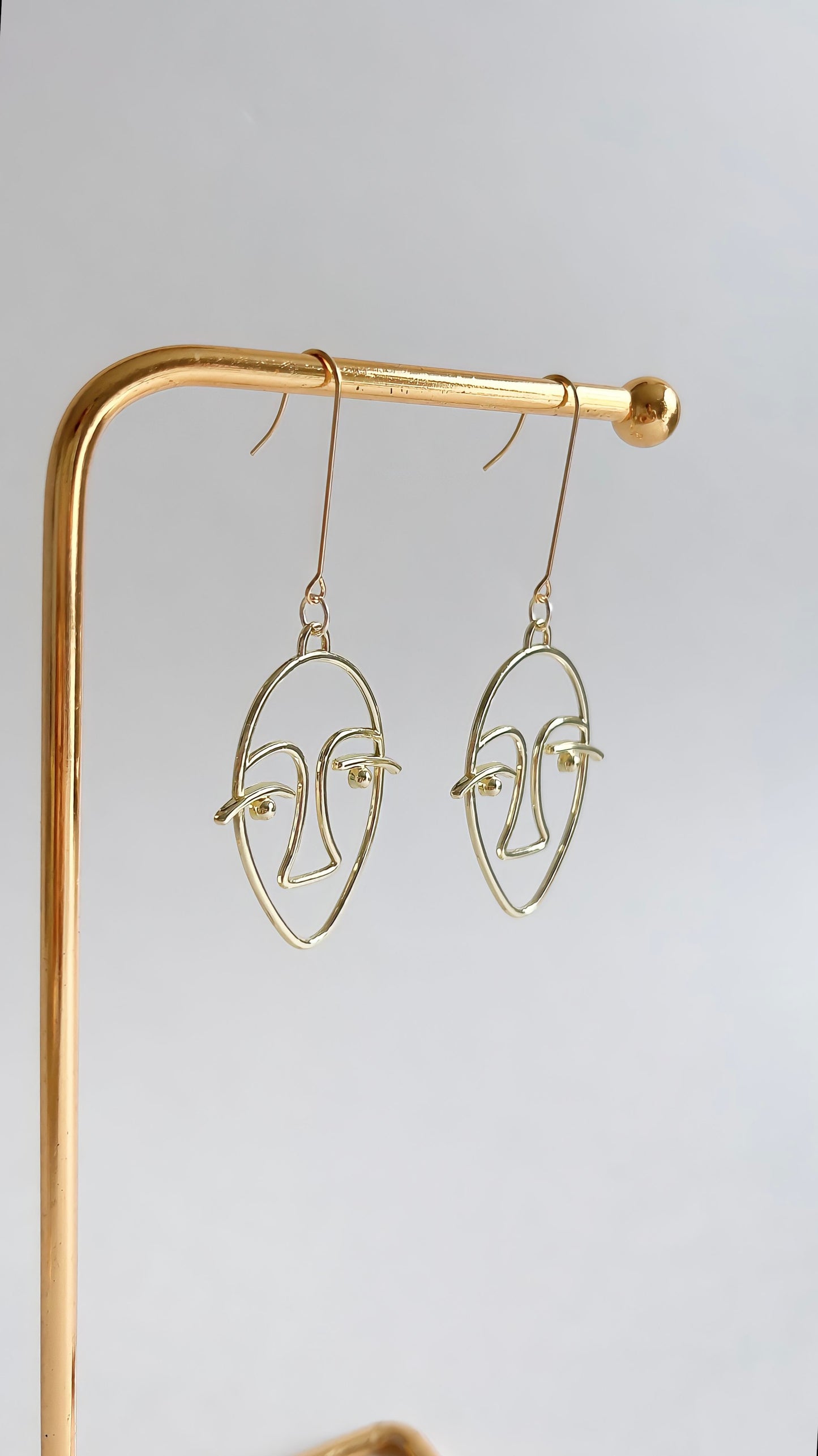 Line Face Dangle Earrings | Brass Earrings