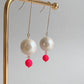 Neon Pink Dot Drop Earrings | Vintage Beaded Earrings