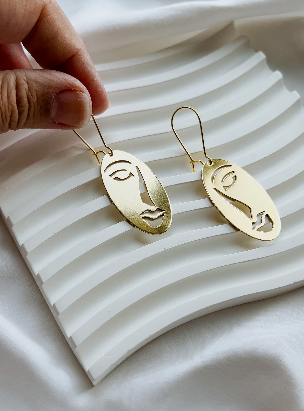 Abstract Cut-Out Face Earrings | Brass Earrings