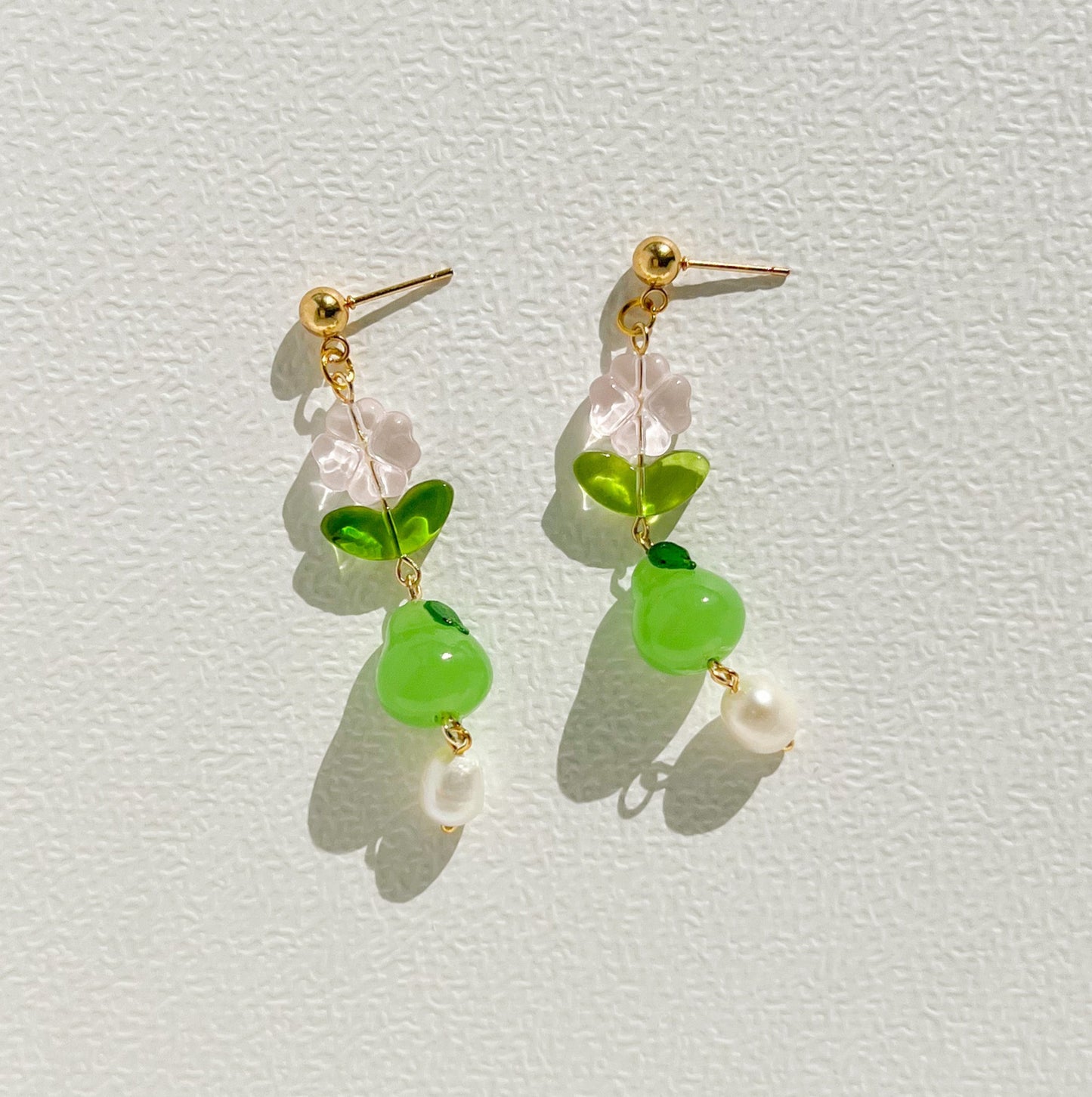 Green Pear and Freshwater Pearl Dangle Earrings | Beaded Earrings