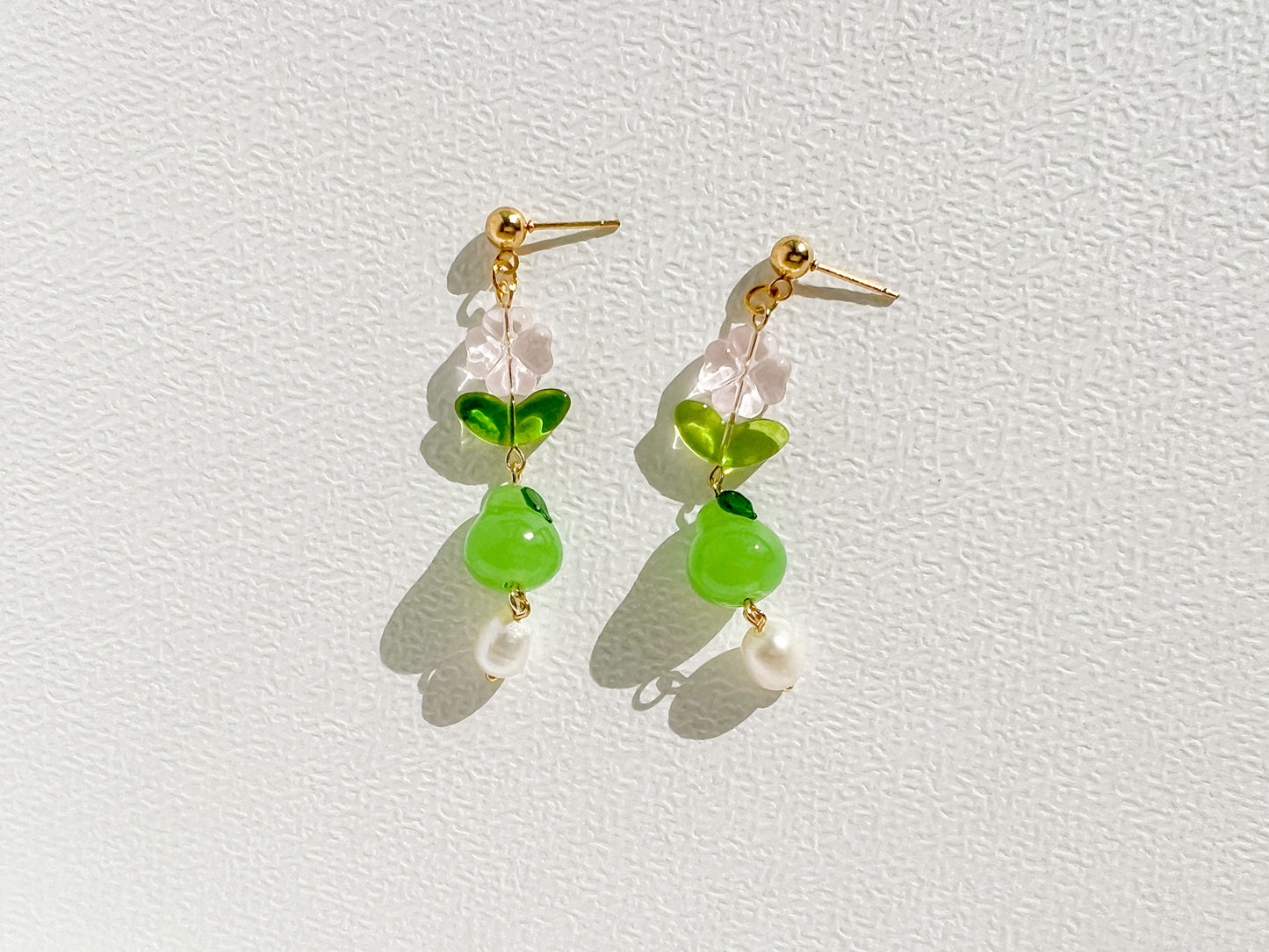 Green Pear and Freshwater Pearl Dangle Earrings | Beaded Earrings