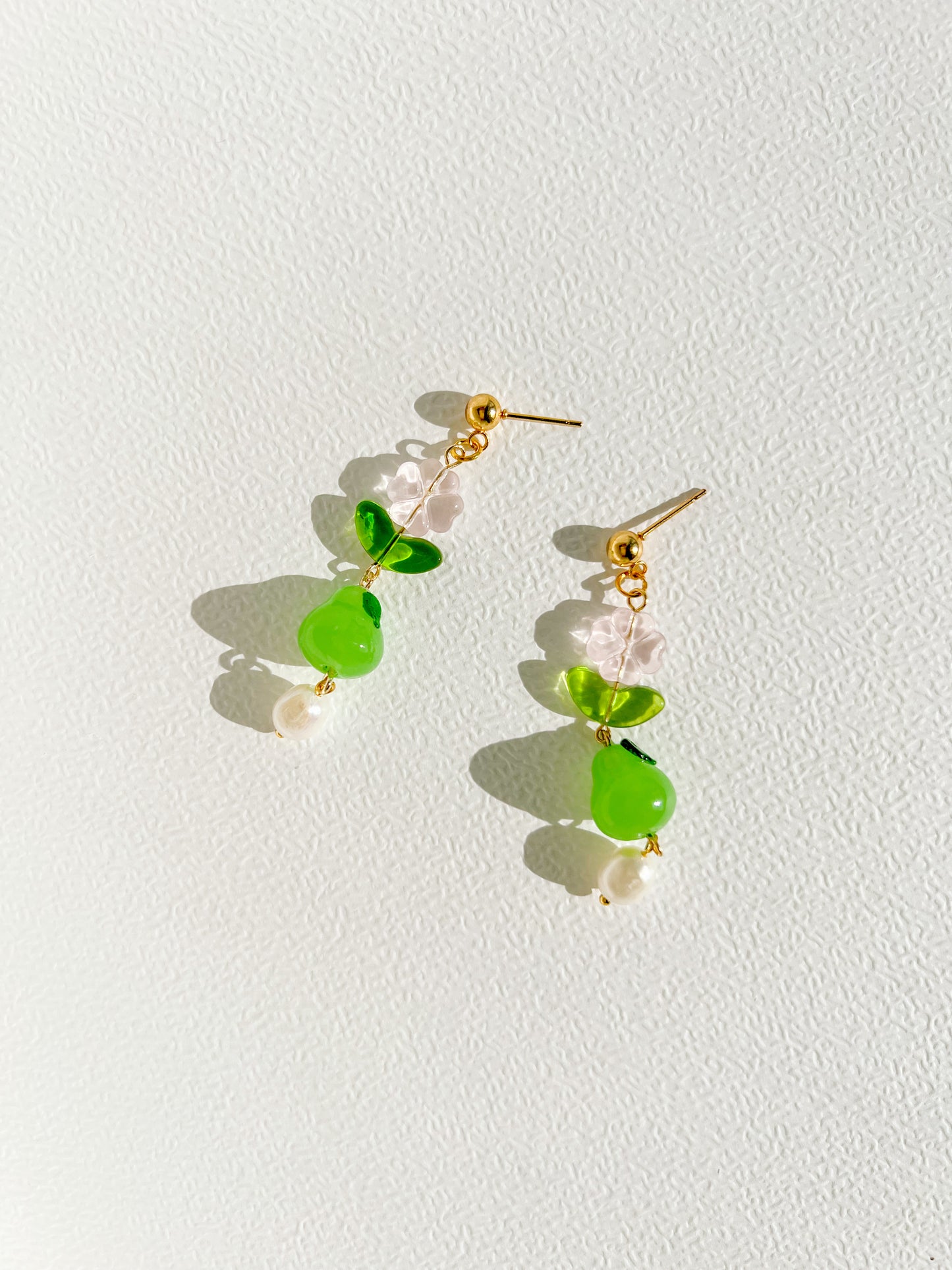 Green Pear and Freshwater Pearl Dangle Earrings | Beaded Earrings