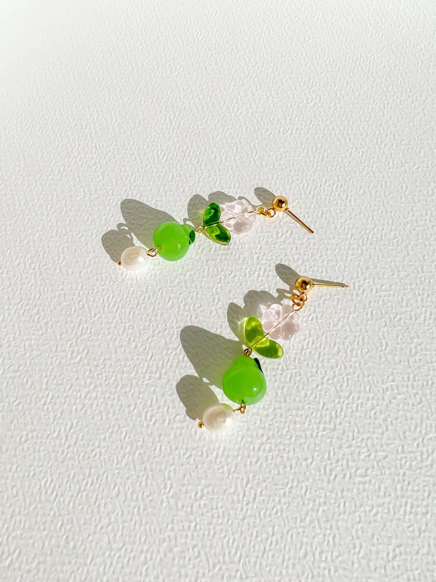 Green Pear and Freshwater Pearl Dangle Earrings | Beaded Earrings