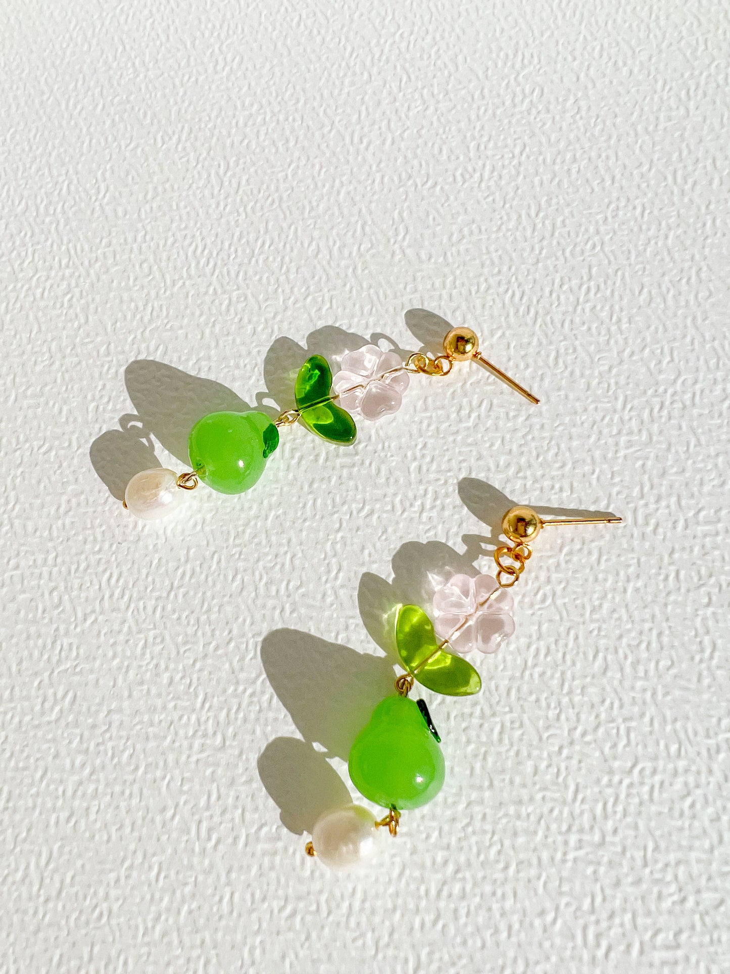 Green Pear and Freshwater Pearl Dangle Earrings | Beaded Earrings