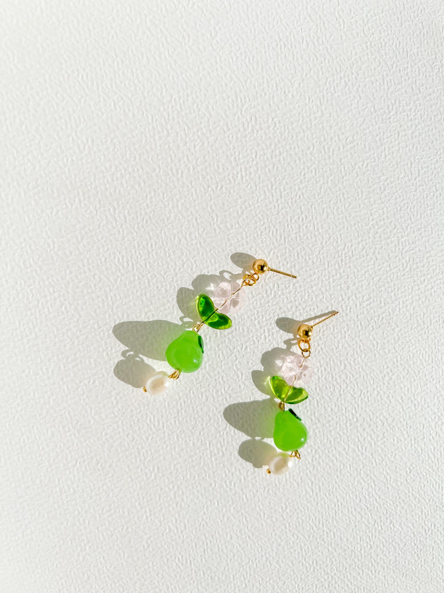 Green Pear and Freshwater Pearl Dangle Earrings | Beaded Earrings