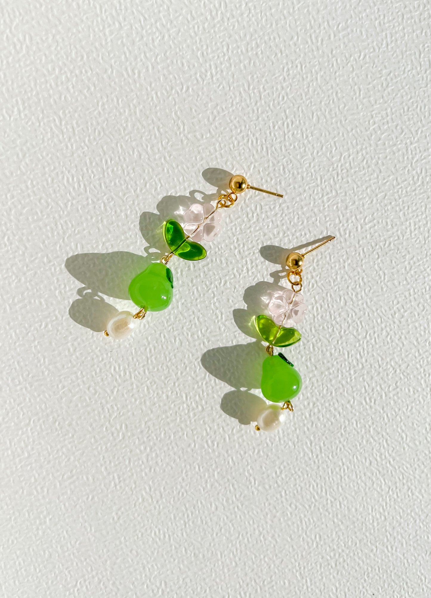 Green Pear and Freshwater Pearl Dangle Earrings | Beaded Earrings