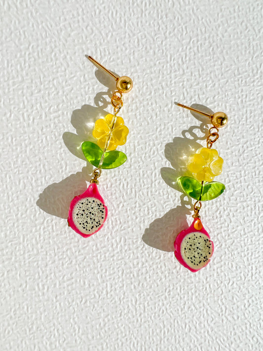 Dragon Fruit Dangle Earrings | Beaded Earrings