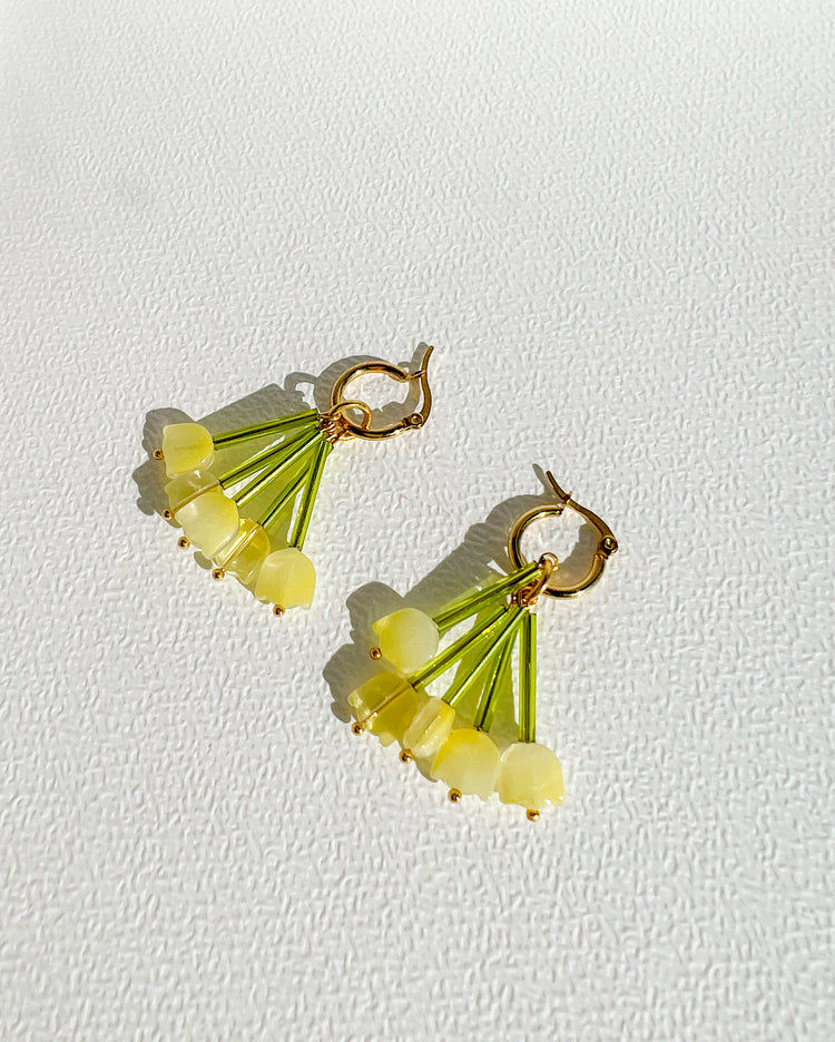 Yellow Tulip Hoop Earrings | Beaded Earrings