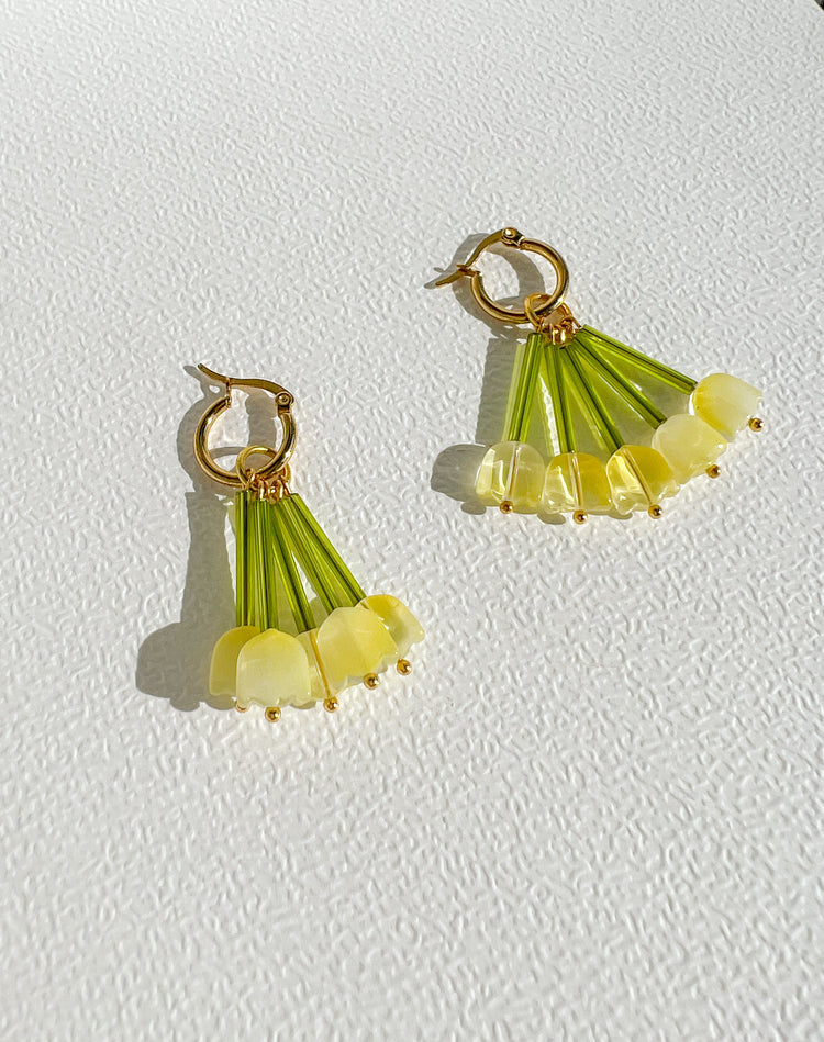 Yellow Tulip Hoop Earrings | Beaded Earrings