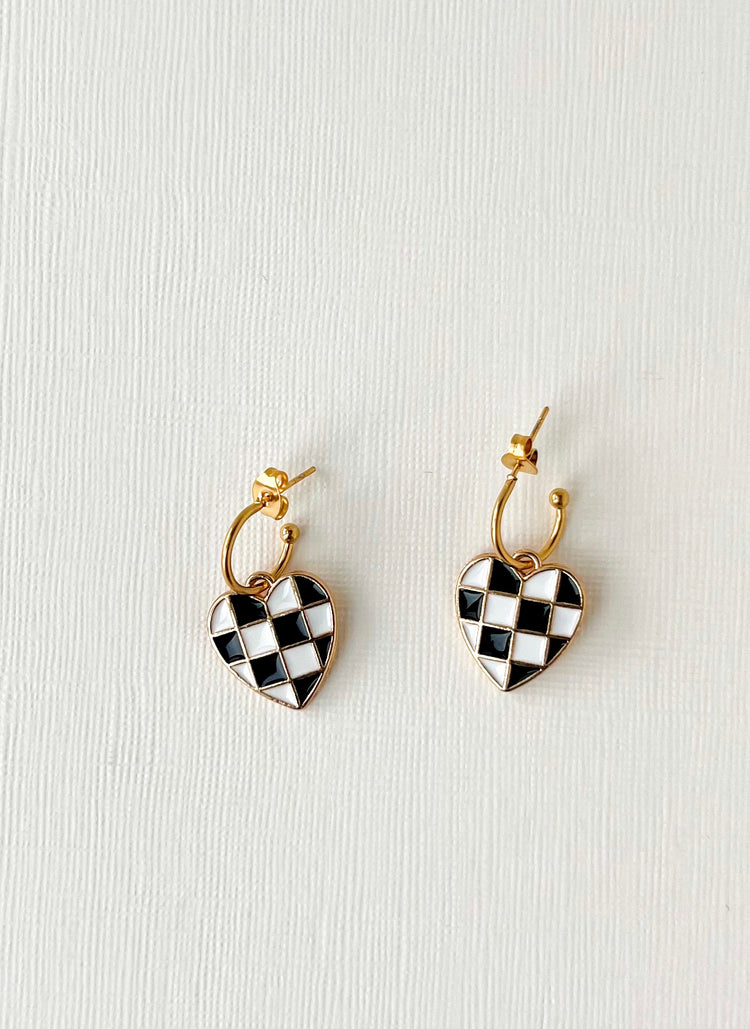 Checkered Heart Hoop Earrings II | Enamel Earrings
