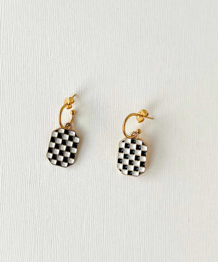 Checkered Hoop Earrings | Enamel Earrings