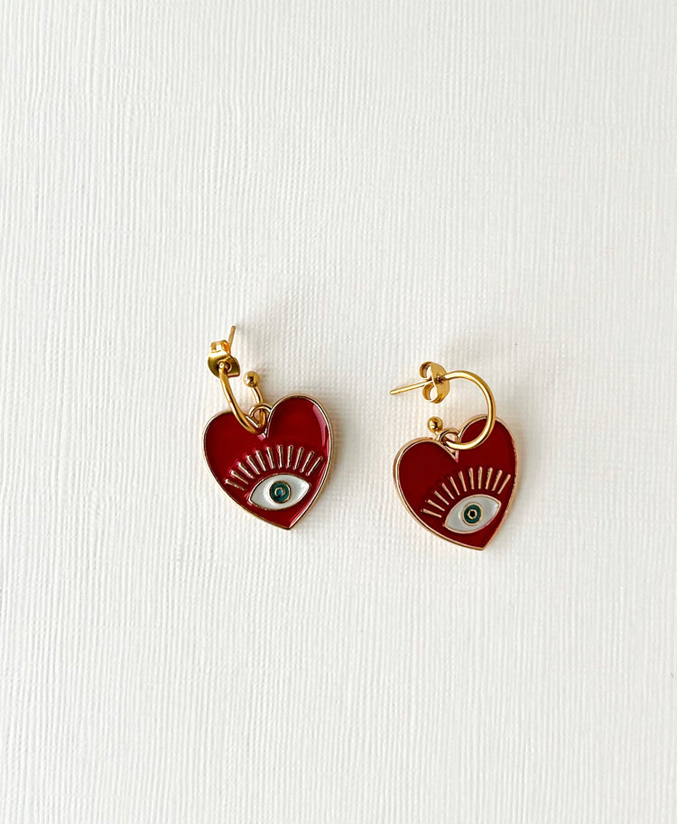 Red Heart Eye Earrings | Enamel Earrings