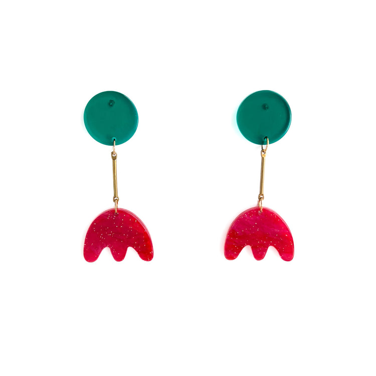 Red Abstract Flower Dangle Earrings | Acrylic Earrings